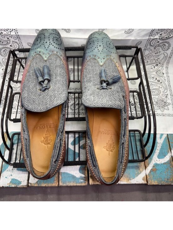The Persona Store Da Vinci Loafers Custom Made Leather/Tweed Tassle Sz 42/ 8.5-9 main image 9